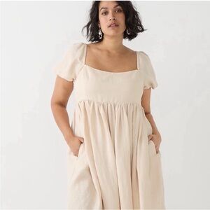 NWOT Light Beige Linen Cupro J. Crew Puff Sleeve Dress Plus Size 20